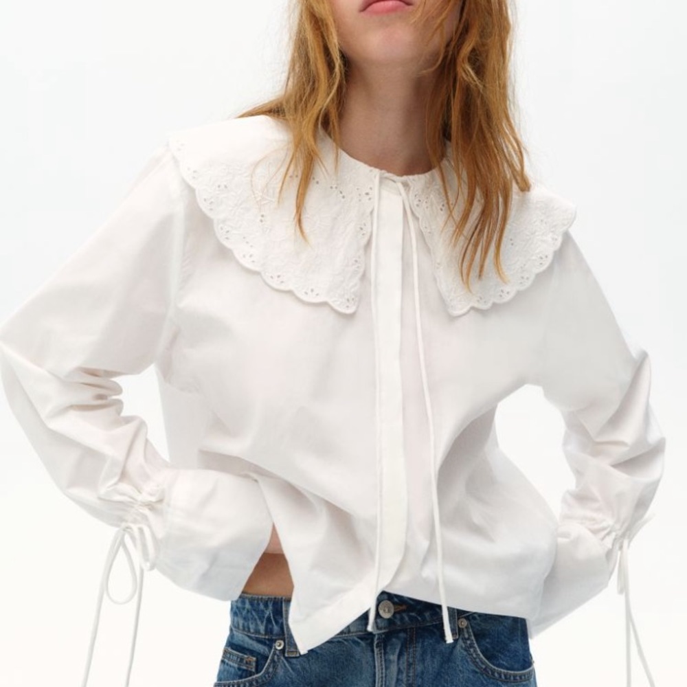 H&M • poplin blouse with eyelet embroidery